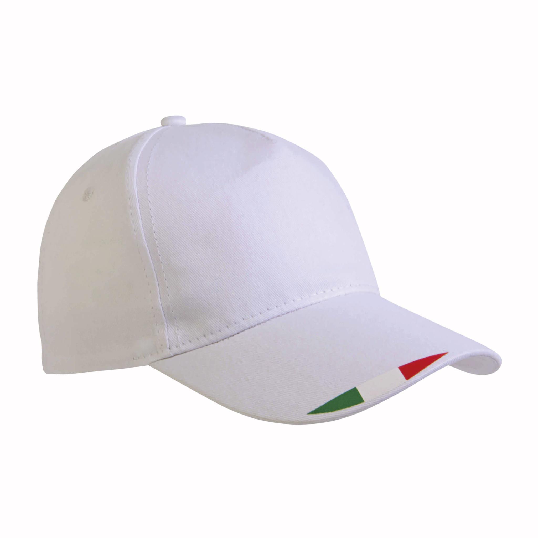 Cappellino in poliestere 5 pannelli con stampa tricolore Cappellino in poliestere 5 pannelli con stampa tricolore